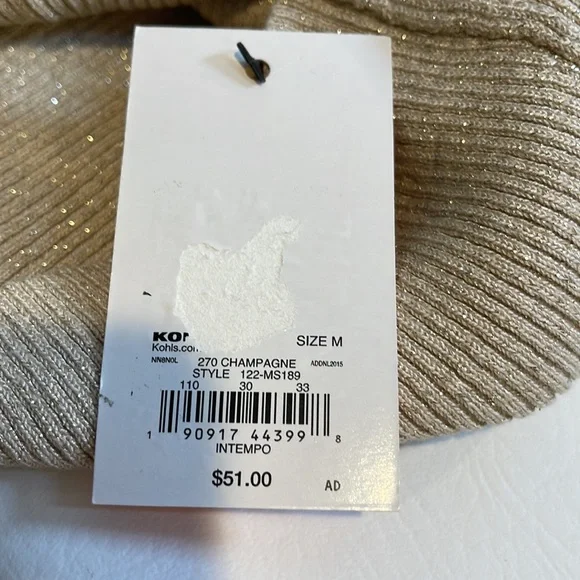 INTEMPO Cold Shoulder, Long Sleeve, Turtleneck Champagne Sweater. Medium New - Picture 13 of 13